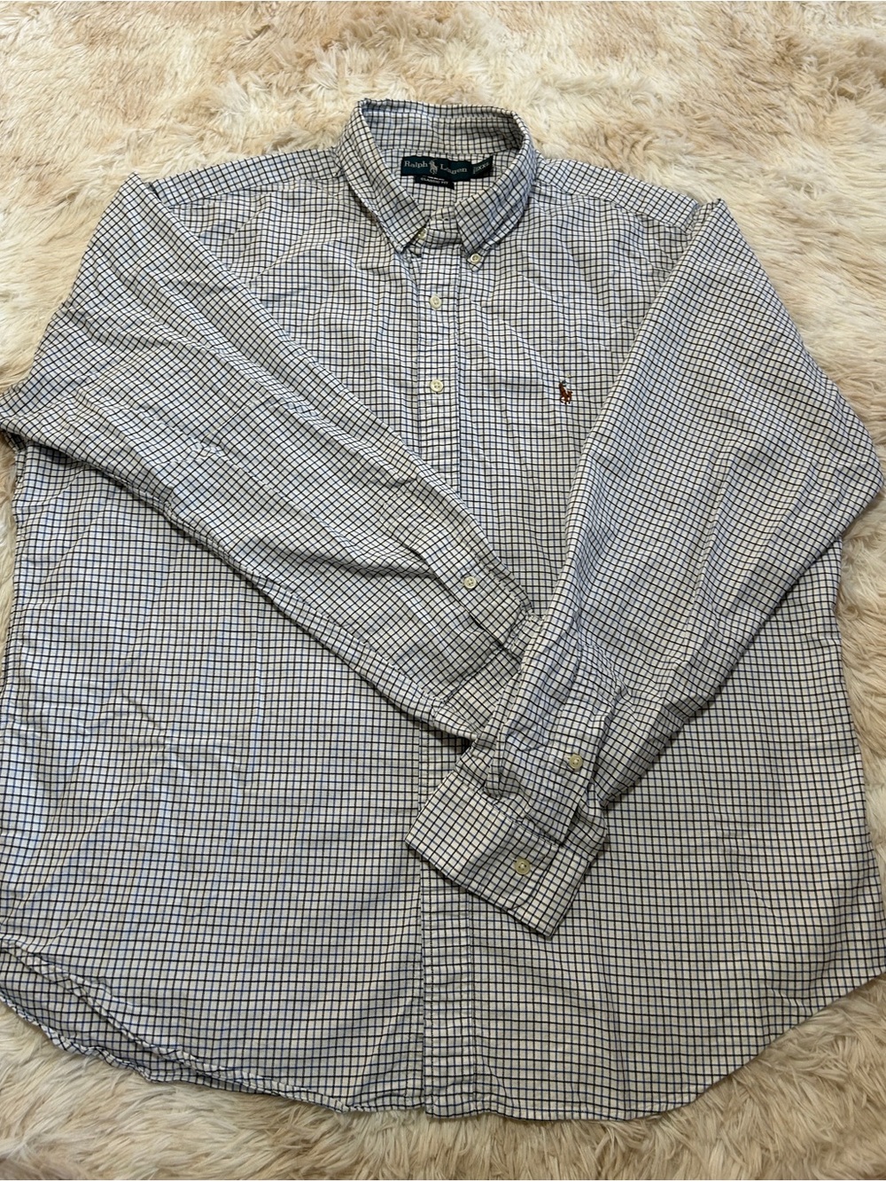 Ralph Lauren Blue and White Micro-Check Button-Down Shirt